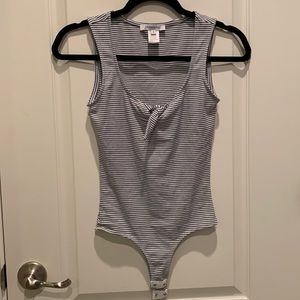 Oliviaceous white and blue striped bodysuit